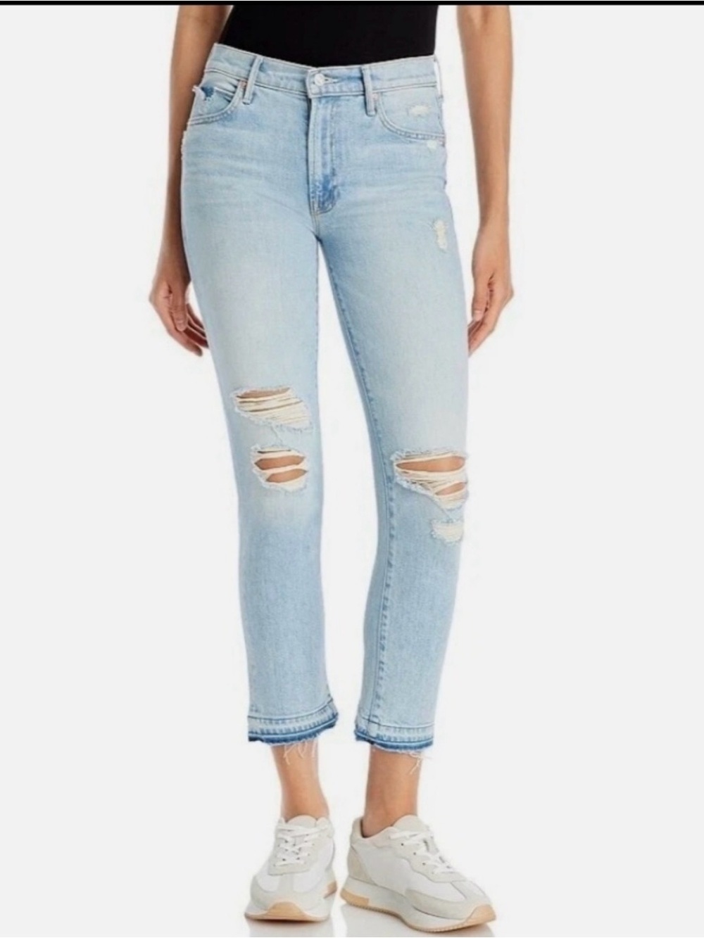 MOTHER The Rascal Ankle Undone Hem Light Wash Distressed Jeans